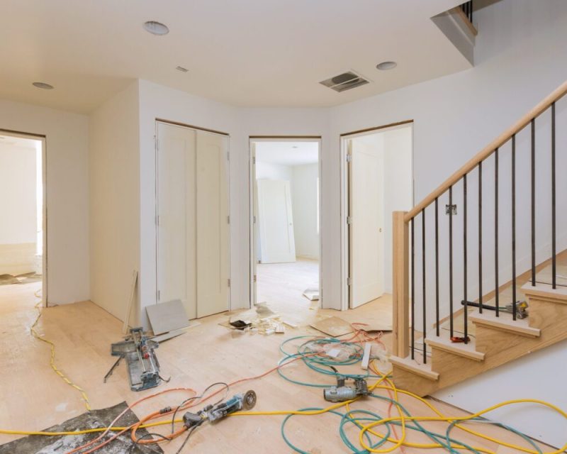 Construction building industry new home construction interior drywall tape and finish details installed door for a new home before installing